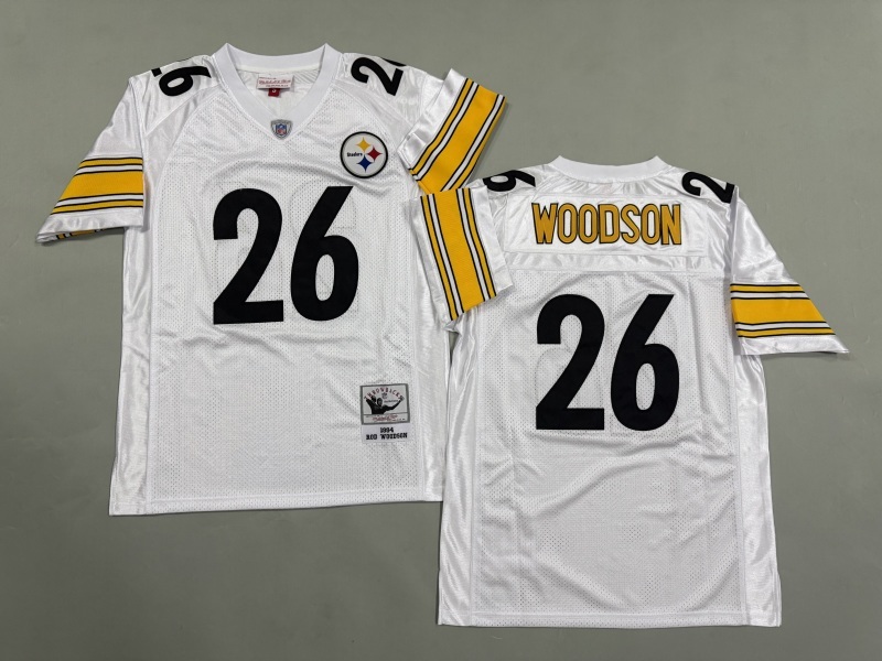 Men 2025 Pittsburgh Steelers #26 Woodson white Throwback Limited NFL Jersey style 002